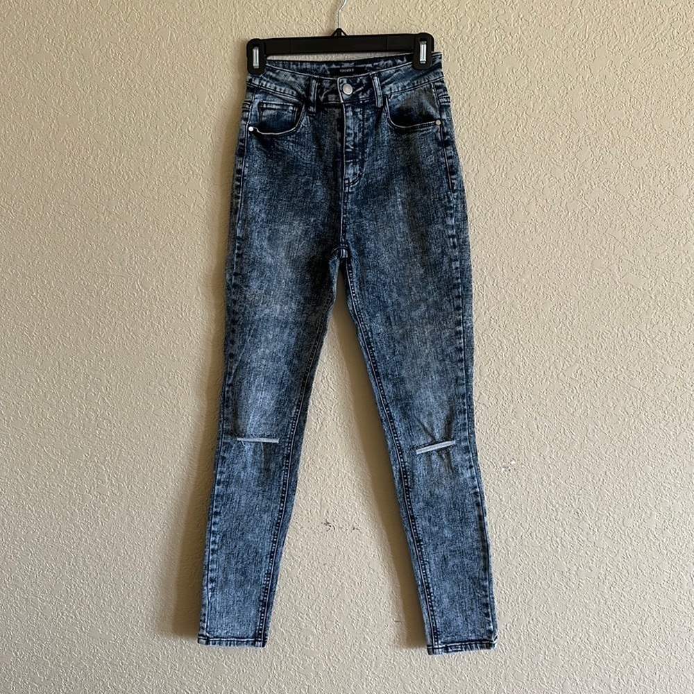 Forever 21 Size 24 Jeans Acid Washed Skinny Distressed